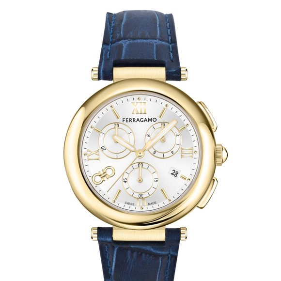 New w/ Box Ferragamo Gold Blue Ladies Watch